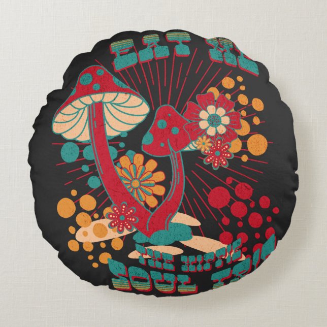 Almofada Redonda Hippie Soul Trip Summer Vintage Mushroom (Frente)