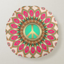 Almofada Redonda Hippy Groovy Love & Peace Sunflower