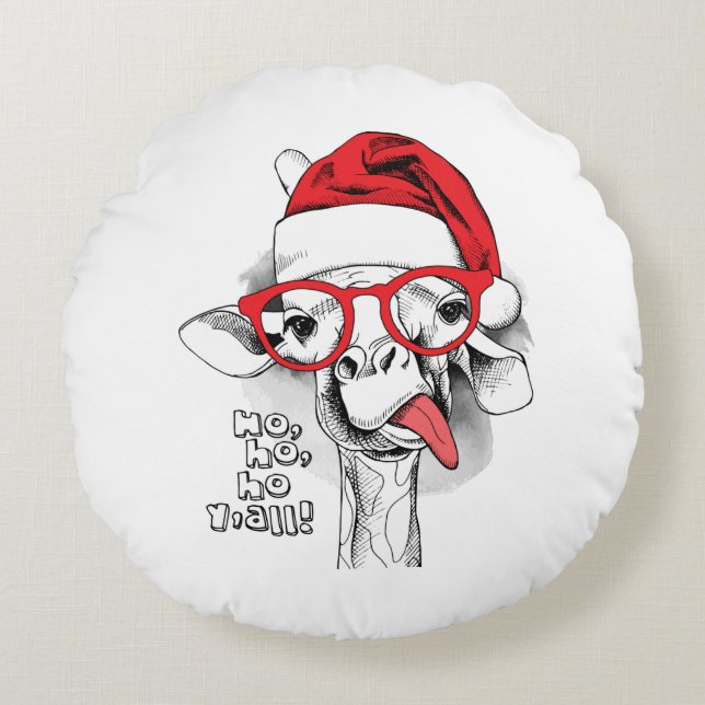 Almofada Redonda Ho Ho Y'all Giraffe (Frente)
