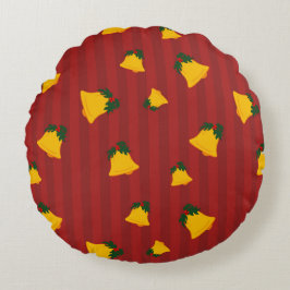 Almofada Redonda Holiday Red Gold Stripe Bells Christmas