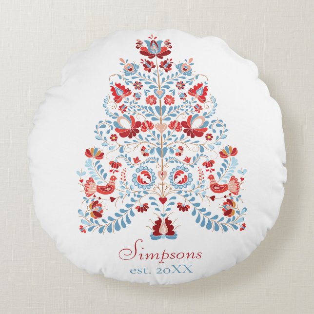 Almofada Redonda Home Decor de Natal de Nome Personalizado (Frente)