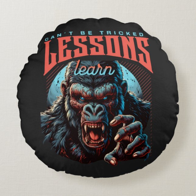 Almofada Redonda Home Decor Wise Gorilla Lessons Learn Pillow  (Frente)