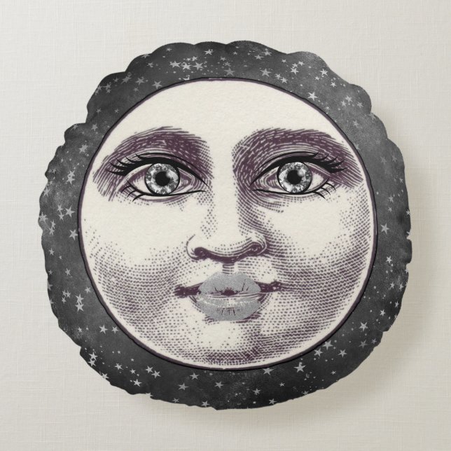 Almofada Redonda Homem-mulher na lua, cinza única (Frente)