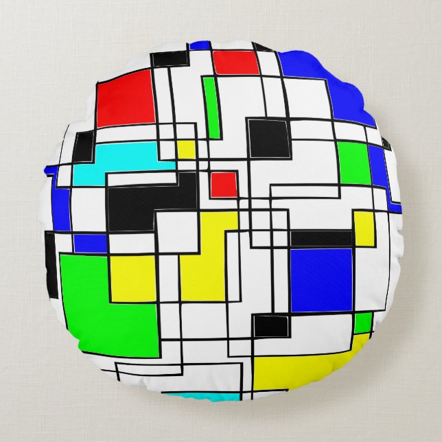 Almofada Redonda Homenagem Aleatória A Mondrian (Frente)
