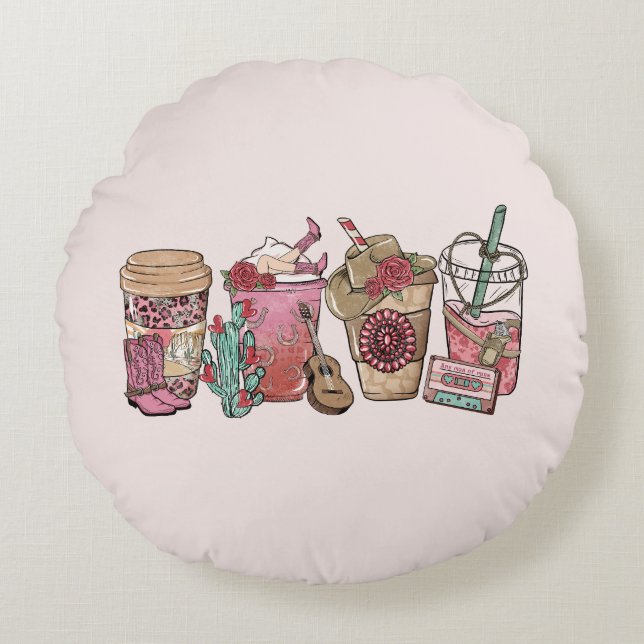 Almofada Redonda Hora do Café do Cowboy (Frente)