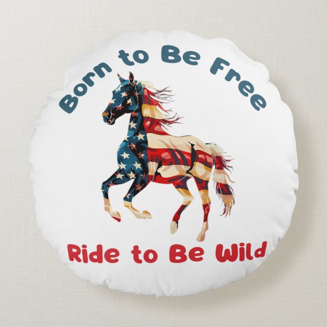 Almofada Redonda Horse Flag America (Frente)