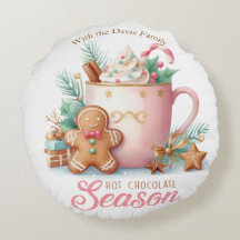 Hot Chocolate Christmas Season Round Pillow
