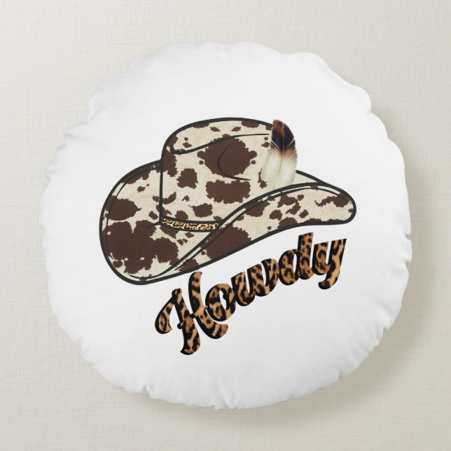 Almofada Redonda Howdy Hat - Howdy Honey - Howdy Howdy (Frente)