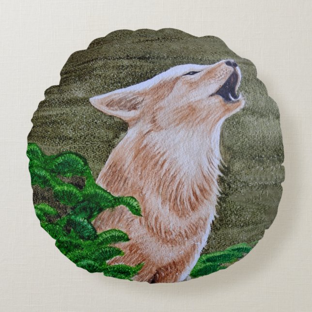 Almofada Redonda Howling Coyote (Frente)