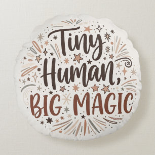 Almofada Redonda "Humano Pequeno, Grande Magia" Citação Boho Starbu