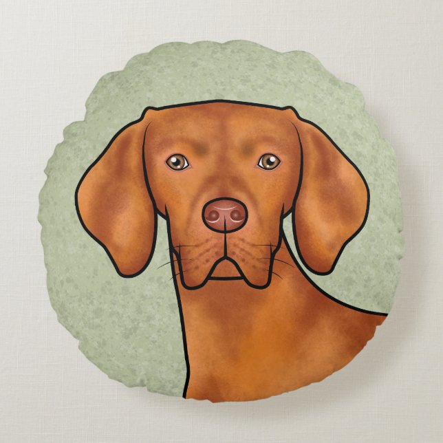 Almofada Redonda Húngaro Vizsla Cartoon Pointer Dog Head Green (Frente)