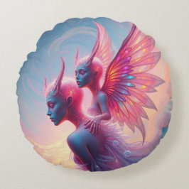 Almofada Redonda Hüterinnen des Himmels – Elara & Vireya
