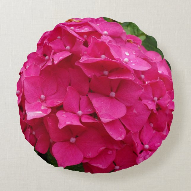 Almofada Redonda Hydrangea Rosa Brilhante Fechar Travesseiro Redond (Frente)