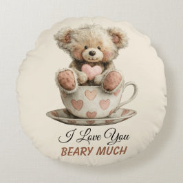 Almofada Redonda I Love You Beary Much In Cup Postcard