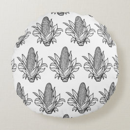 Almofada Redonda Ícone do milho doce preto e branco