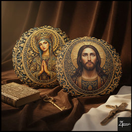 Almofada Redonda Ícone Sagrado Dourado - Jesus