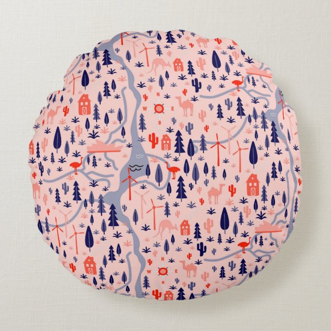 Almofada Redonda Ícones australianos, padrão decorativo perfeito. (Frente)