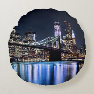 Almofada Redonda Ideia da reflexão da ponte de Brooklyn de New York