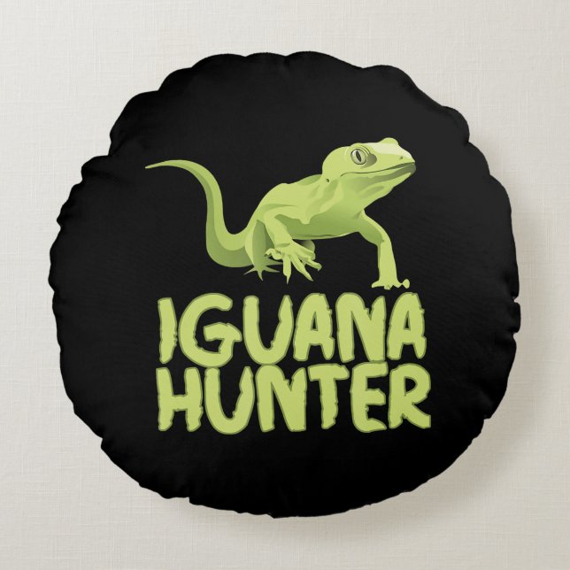 Almofada Redonda Iguana Hunter - Funny Iguana Reptile Lizard Pet (Frente)