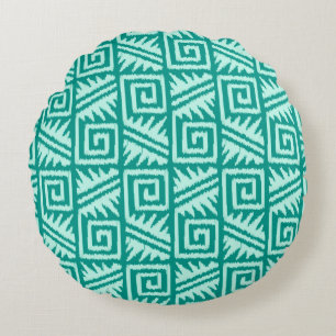 Almofada Redonda Ikat Aztec Tribal - Turquesa e Aqua