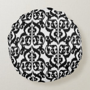 Almofada Redonda Ikat Moorish Damask - preto e branco