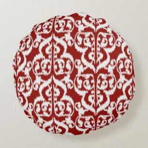 Almofada Redonda Ikat Moorish Damask - vermelho-escuro e branco