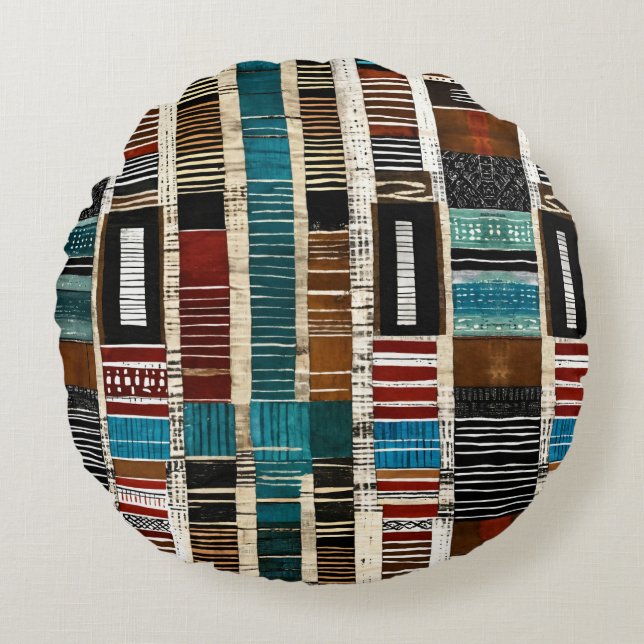 Almofada Redonda Ilha Caribe Africana de Luxo sofisticada (Frente)