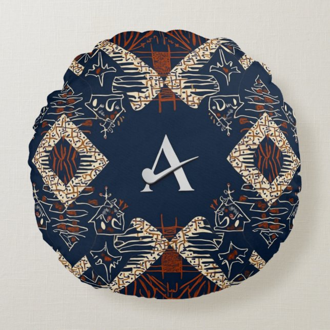 Almofada Redonda Ilha Caribe Africana de Luxo sofisticada (Frente)