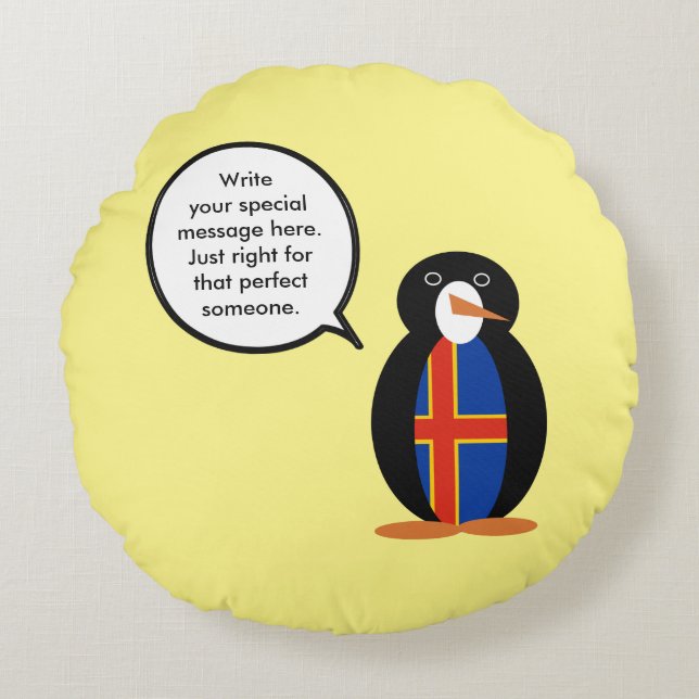 Almofada Redonda Ilhas Åland Pinguim Ms Personalizado Conversando  (Frente)