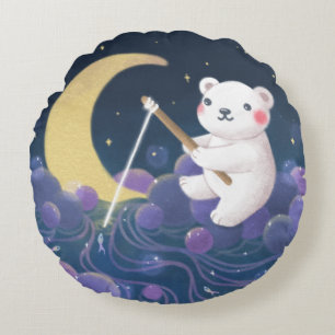 Almofada Redonda Ilustração da Fantasia do Sonho do Urso Polar
