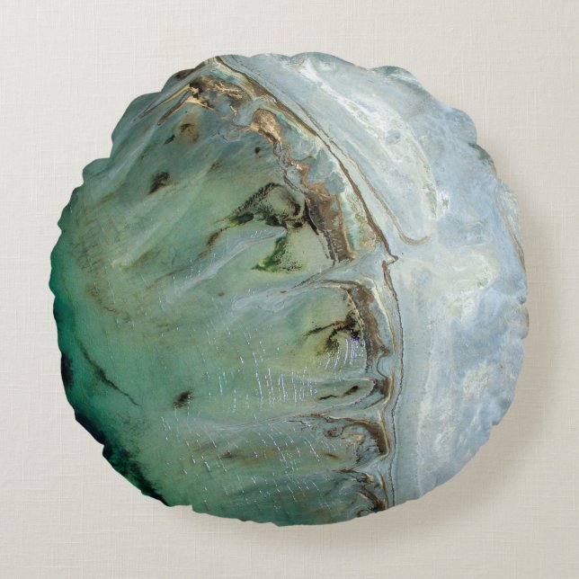 Almofada Redonda Ilustração de abstrato de prata e ouro (Frente)