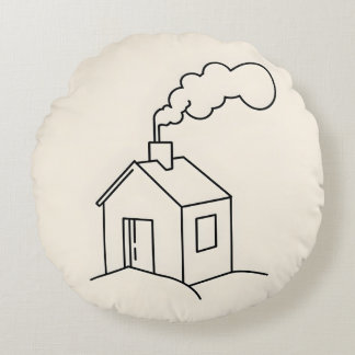 Almofada Redonda Ilustração de Arte de Linha Minimalista de uma Cas