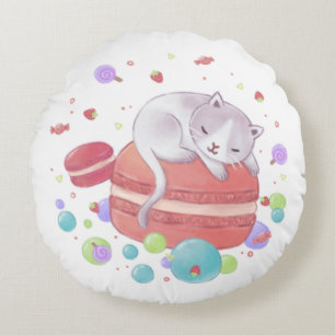 Almofada Redonda Ilustração de Cat & Sweets