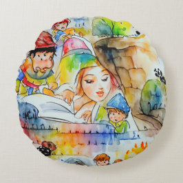 Almofada Redonda Ilustração de Contorno de Fadas Quimáticas