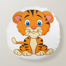 Almofada Redonda Ilustração de desenho animado de animal tigre fofo