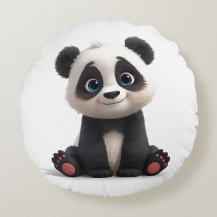 Almofada Redonda Ilustração de Desenho Animado de Panda Sentado