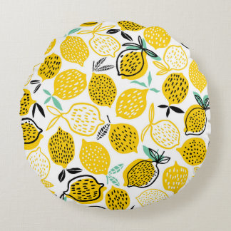 Almofada Redonda Ilustração de Design de Lemon Summer Vintage