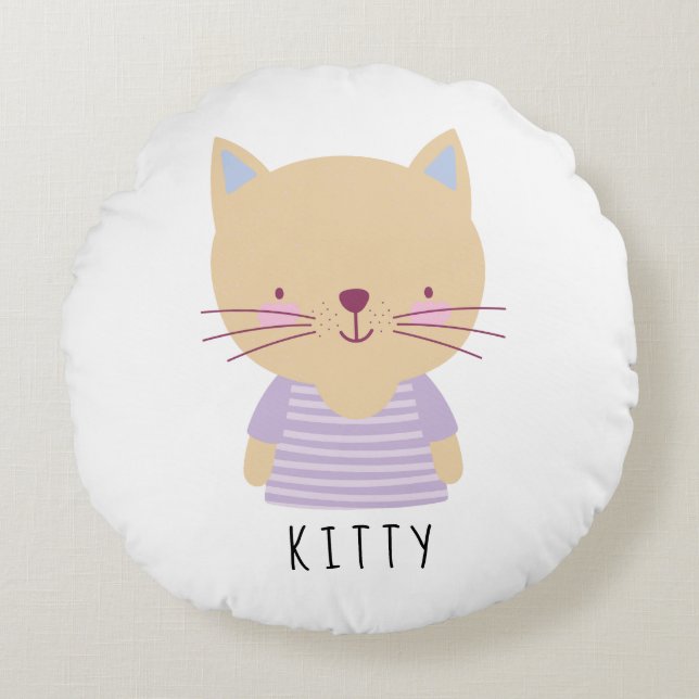 Almofada Redonda Ilustração de Gato Bonito - Travesseiro redondo pe (Frente)