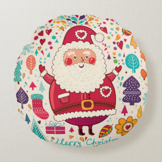 Almofada Redonda Ilustração de Natal Engraçado do Papai Noel