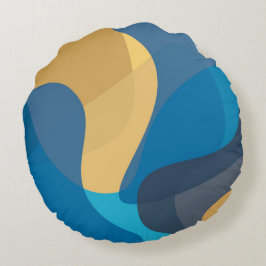 Almofada Redonda Ilustração de onda urbana azul, amarela, legal, mo