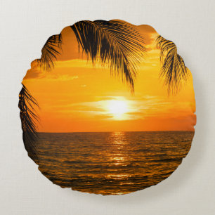 Almofada Redonda Ilustração de Palm Sunset Beach Tropical