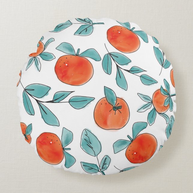 Almofada Redonda Ilustração desenhada pela fruta das laranjas moder (Frente)