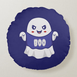 Almofada Redonda Ilustração Divertida de Fantasma Assustador para D