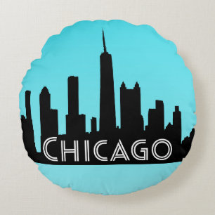 Almofada Redonda Ilustração do horizonte de Chicago