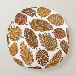 Almofada Redonda Ilustração do padrão de pinhas.