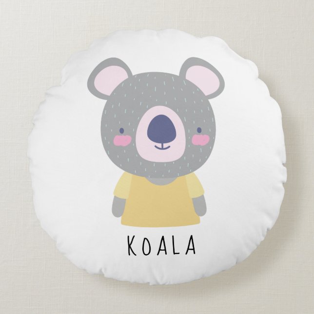 Almofada Redonda Ilustração do Urso Koala Bonita - Personalizável (Frente)