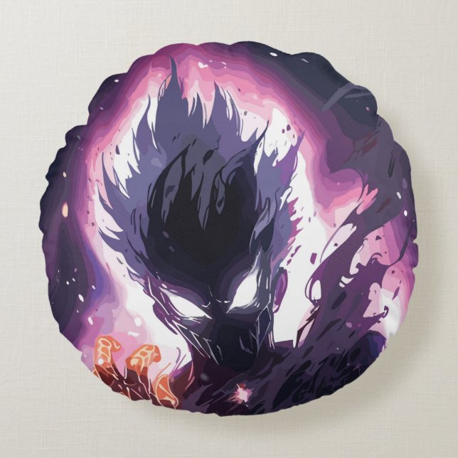 Almofada Redonda Ilustração Épica de Monstro de Anime (Frente)