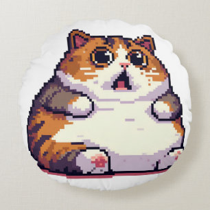 Almofada Redonda Imagem em pixel de gato laranja chocado