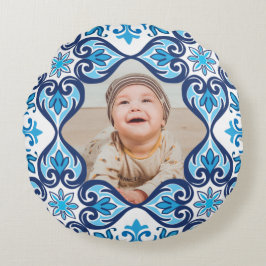 Almofada Redonda Imagem própria, Azulejos azuis e brancos