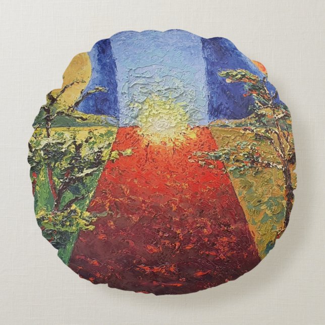 Almofada Redonda Imagen de mi obra arte La puesta del sol (Frente)